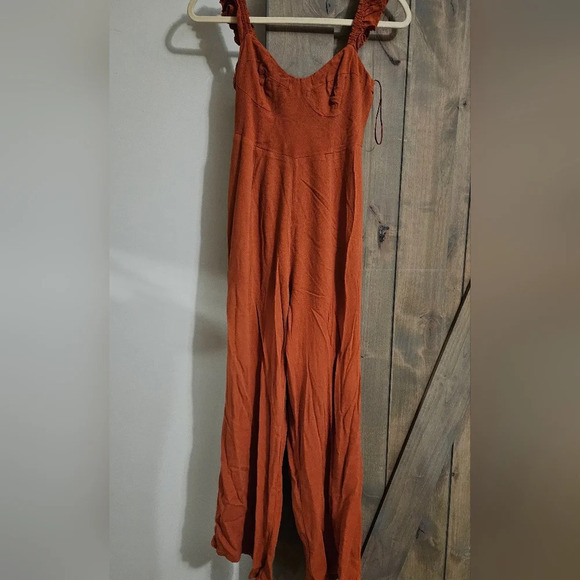 COTTON CANDY ruffle strap pant jumpsuit. Rust color. Size medium - Picture 5 of 14